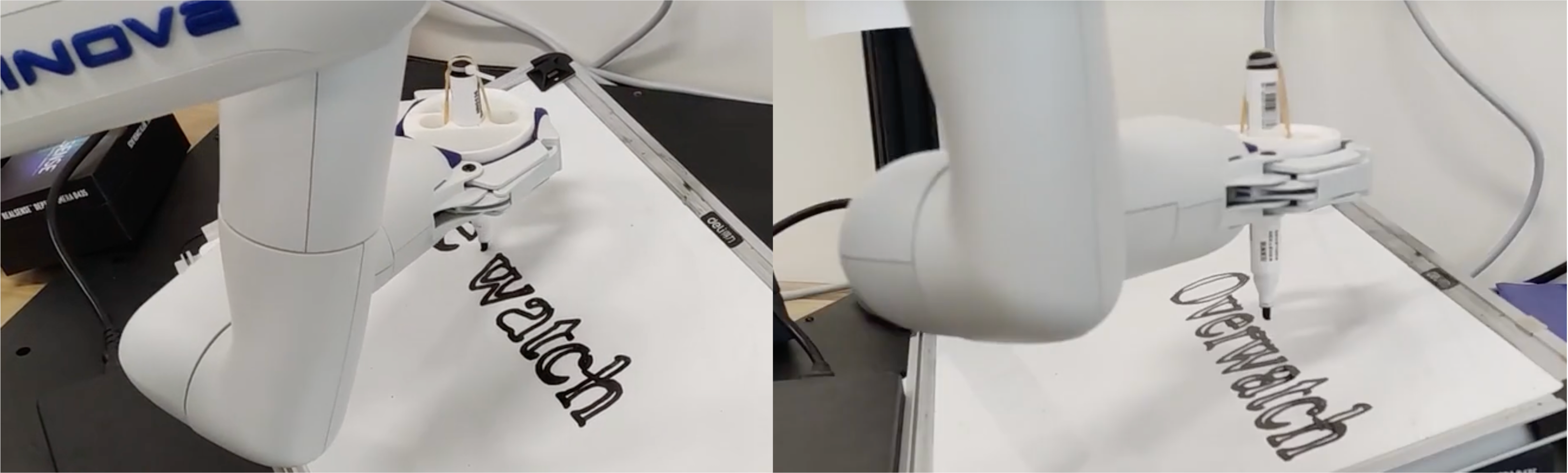 Gen3-lite robot arm drawing text on paper with a custom pen adapter